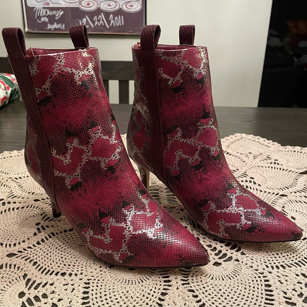 Andiamo snakeskin high heal boot with zipper back
